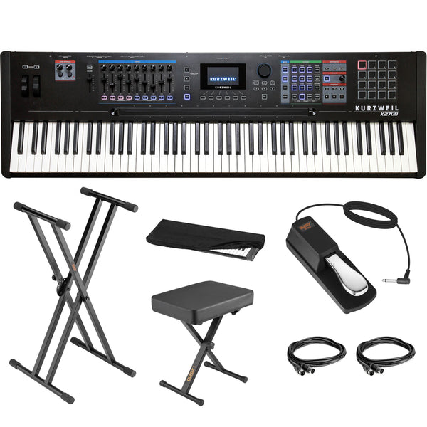 Kurzweil K2700 88-Key Performance Controller and Synthesizer Workstation Bundle with Keyboard Stand, Piano Bench, Sustain Pedal, 2x MIDI Cable & Cover