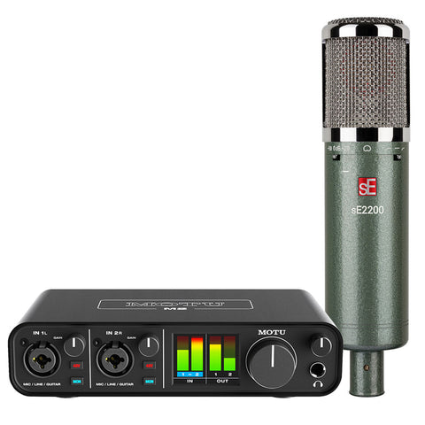 sE Electronics 2200 Large Diaphragm Cardioid Condenser Microphone - Vintage Edition Bundle with MOTU M2 Desktop 2x2 USB Type-C Audio Interface