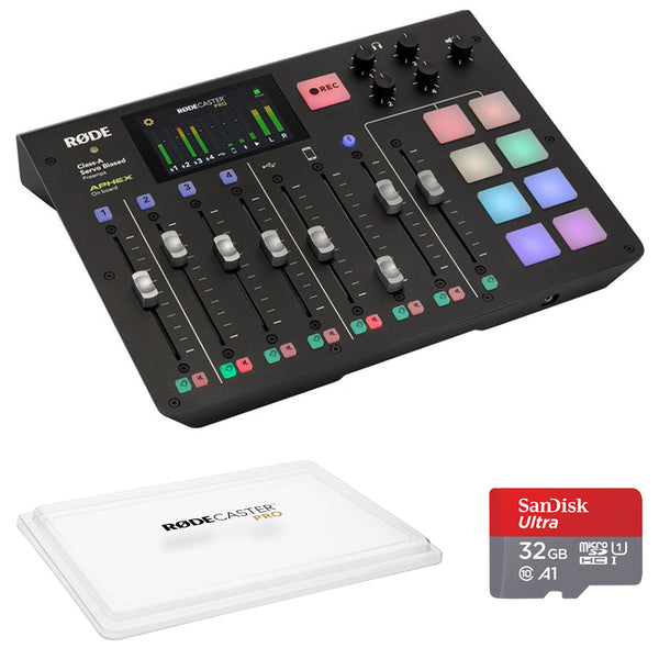 Rode RODECaster Pro Integrated Podcast Production Studio Bundle with Rode RODECover Pro Cover and 32GB microSDHC Memory Card