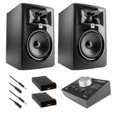 JBL 305P MkII Powered 5" Studio Monitor (Pair) Bundle with Mackie Big Knob Monitor Controller, 2x Small Pads & 2x TRS-XLR Cable