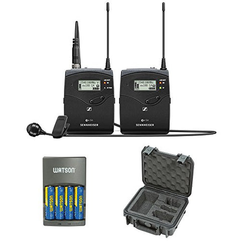 Sennheiser ew 122P G4 Camera-Mount Wireless Microphone System with ME 4 Lavalier Mic A1 Plus iSeries Waterproof Sennheiser and plus 4-Hour Rapid Charger (4 AA NiMH Batteries)