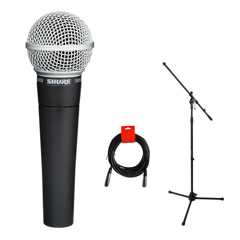 Shure SM58-LC Cardioid Dynamic Vocal Microphone with Tripod Microphone Stand & XLR Cable Bundle