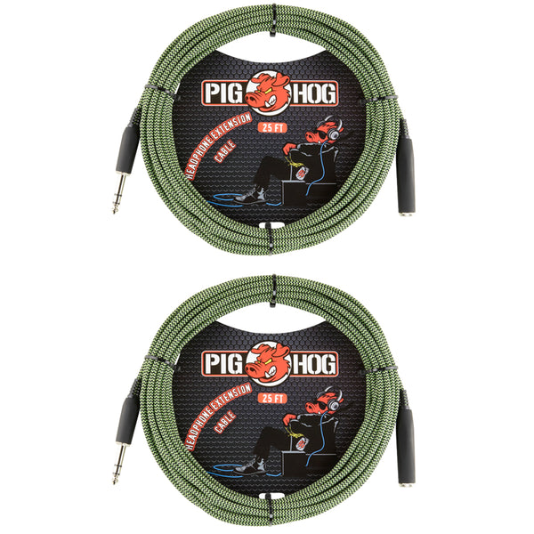 Pig Hog Solutions - 25ft Headphone Extension Cable, 1/4", Jamaican Green (2-pack)