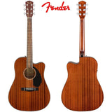 Fender CD-60SCE Dreadnought Acoustic Guitar (All Mahogany) Bundle with Fender Classic Celluloid Guitar Medium 12-Pack Picks 351 Shape and Fender 2" Guitar Straps