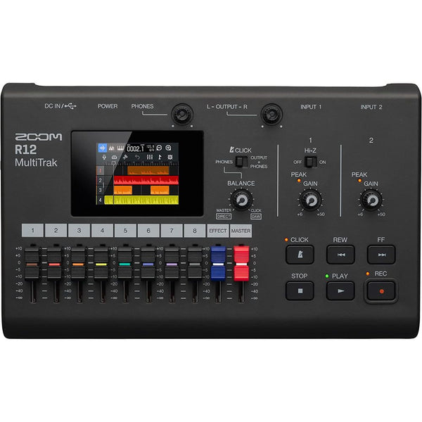 Zoom R12 Multi Track Portable Recorder, with Touchscreen, Onboard Editing, 8 Tracks, 2 Combo Inputs, Effects, Synth, Drum Loops, Battery Powered, and USB Audio Interface