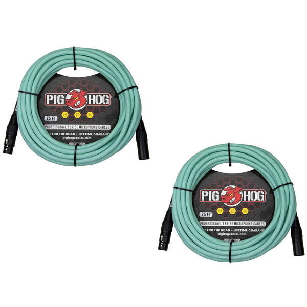 Pig Hog PHMH25SG Hex Series Microphone Cable (XLR), 20-Feet, Seafoam Green - (Pair)