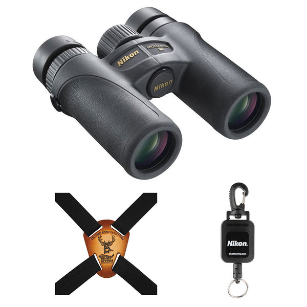 Nikon 7579 MONARCH 7 8x30 Binocular (Black) with Nikon Retractable Rangefinder Tether & Binocular Harness Bundle