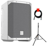 Electro-Voice EVERSE 8 8" 2-Way Battery Powered Loudspeaker with Bluetooth, White (Pair) Bundle with Steel Speaker Stand and 2x XLR-XLR Cable