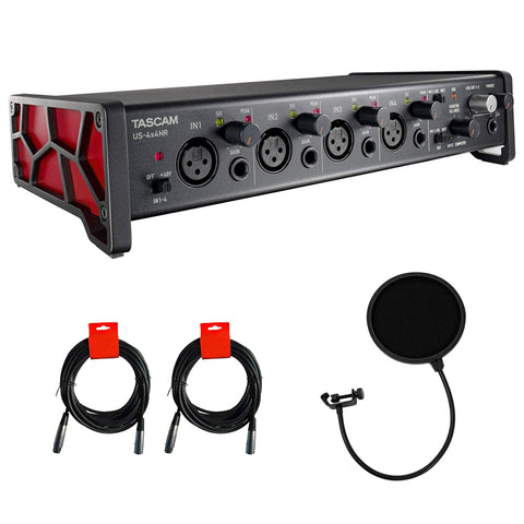 Tascam US-4x4HR Desktop 4x4 USB Type-C Audio/MIDI Interface Bundle with Pop Filter & 2x XLR Cable