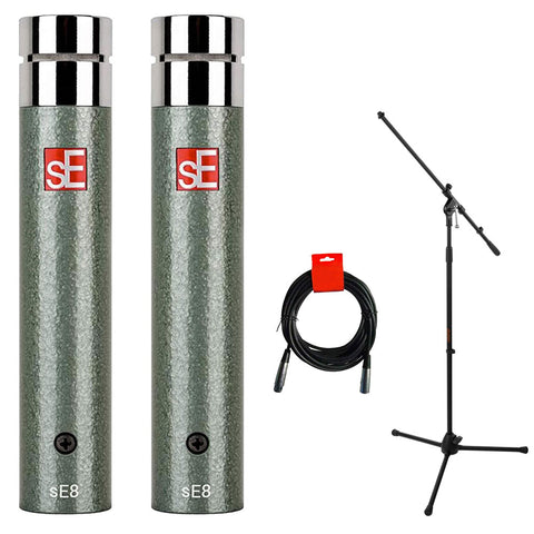 SE Electronics SE8 Small-Diaphragm Matched Pair Condenser Microphone, Vintage Edition Bundle Tripod Microphone Stand and XLR-XLR Cable