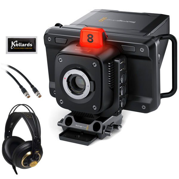 Blackmagic Design Studio Camera 4K G2 (CINSTUDMFT/G24PDFG2) Bundle with AKG K240 Studio Pro Headphones, Pearstone 50' SDI Video Cable, and Kellards 5-Pack Wipes