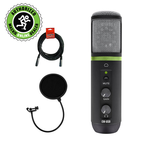 Mackie EM-USB EleMent Series USB Condenser Microphone with Pop Filter & XLR-XLR Cable Bundle