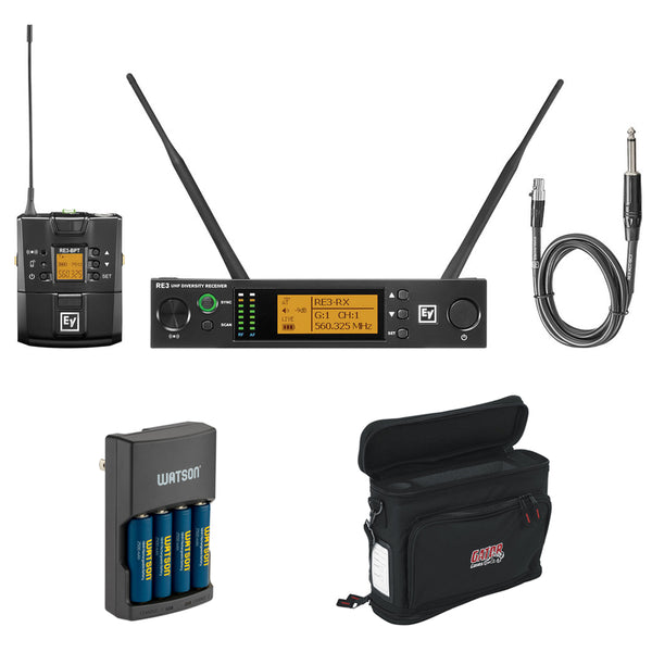 Electro-Voice RE3-BPGC Bodypack Instrument Wireless System (5H: 560 to 596 MHz) with GM-1W Mobile Pack, Rapid Charger & 4 AA NiMH Batteries Bundle