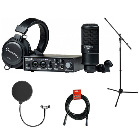 Steinberg UR22C RP Recording Pack with Tripod Mic Stand, Kellopy Pop Filter & XLR Cable Bundle