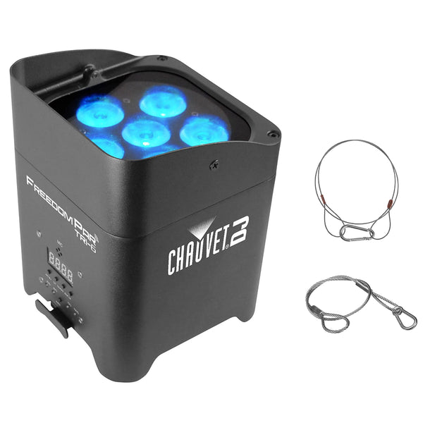 CHAUVET DJ Freedom Par Tri-6 Battery Powered RGB LED PAR with Wireless DMX Bundle with 32" Safety Cable and 24" Pro Lighting Safety Cable