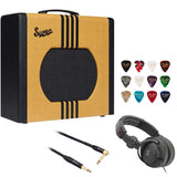 Supro 1822RTB Delta King 12 15W Tube Guitar Combo Amp (Tweed and Black) Bundle with Kopul Phone to Phone Instrument Cable (10') and Fender 12-Pack Classic Celluloid Guitar Picks