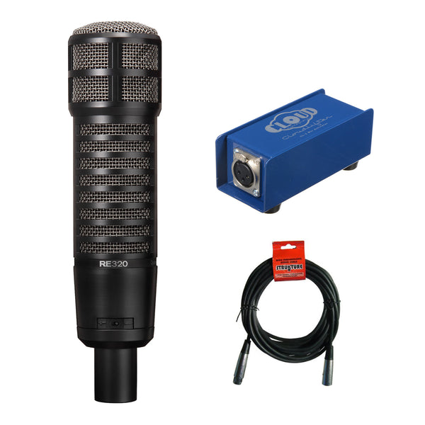 Electro-Voice RE320 Variable-D Dynamic Vocal and Instrument Microphone with Cloud Microphone CL-1 Cloudlifter Mic Activator & 20' XLR Cable Bundle