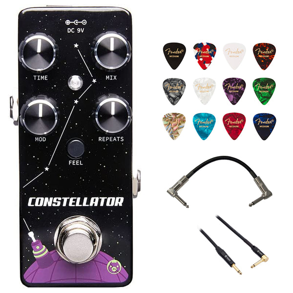 Pigtronix Constellator Analog Delay Pedal Bundle with Fender 12-Pack Celluloid Guitar Picks, Kopul Phone to Phone (1/4") Cable and Hosa 6" Pro Phone to Phone (1/4") Coupler