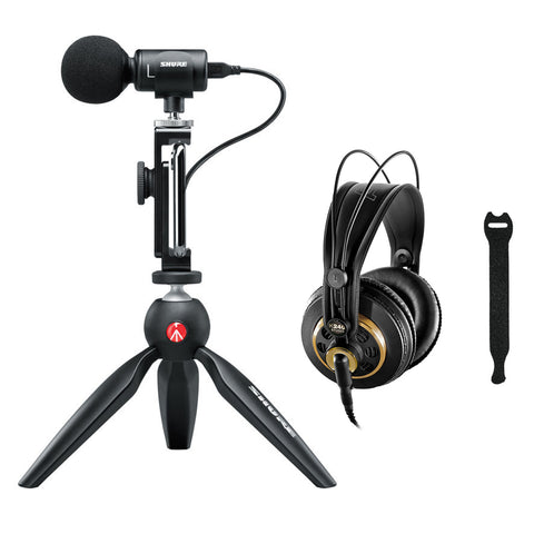 Shure MOTIV MV88+ Video Kit Digital Stereo Microphone with AKG K 240 Studio Pro Microphone & 10-Pack Straps Bundle