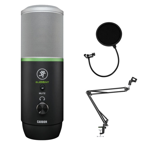 Mackie EleMent Series Carbon Premium USB Condenser Microphone Bundle with Mic Boom Scissor Arm Stand & Pop Filter