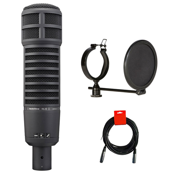 Electro-Voice RE20 Broadcast Announcer Microphone with Variable-D (Black) Bundle with Front Address Pop Filter and XLR-XLR Cable