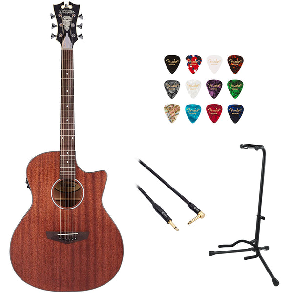 D'Angelico 6 String Acoustic-Electric Guitar, Right, Natural (DAPLSG200MAHCP) Bundle with Fender 12-Pack Guitar Picks, Kopul Phone to Phone (1/4") Cable and Gator Single-Guitar Stand