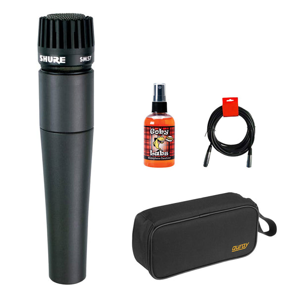 Shure SM-57 Cardioid Dynamic Instrument Microphone with Wide Mouth Case, Mic Sanitizer Spray & XLR Cable Bundle
