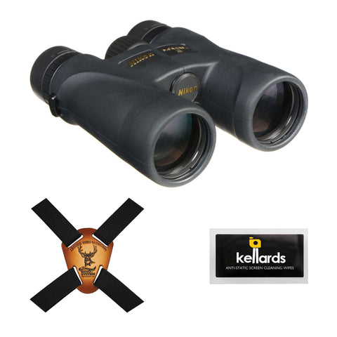 Nikon 8x42 Monarch 5 Binocular (Black) with Crooked Horn Binocular Harness & Screen Cleaning Wipes 5-Pack Bundle