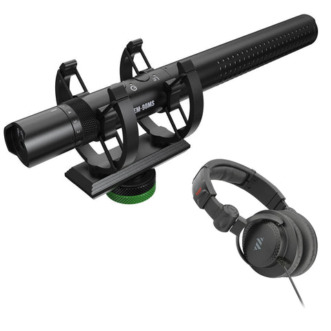Mackie EM-98MS Shotgun Condenser Microphone Bundle with Polsen HPC-A30-MK2 Studio Monitor Headphones