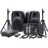 Gemini ES-210MXBLU-ST 600W 10" Portable PA System Pack with Powered Mixer, Speakers, Stands, Mic, and Cables (Pair)