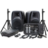 Gemini ES-210MXBLU-ST 600W 10" Portable PA System Pack with Powered Mixer, Speakers, Stands, Mic, and Cables (Pair) Bundle with Polsen Handheld Microphone, Tripod Microphone Stand, and XLR-XLR Cable