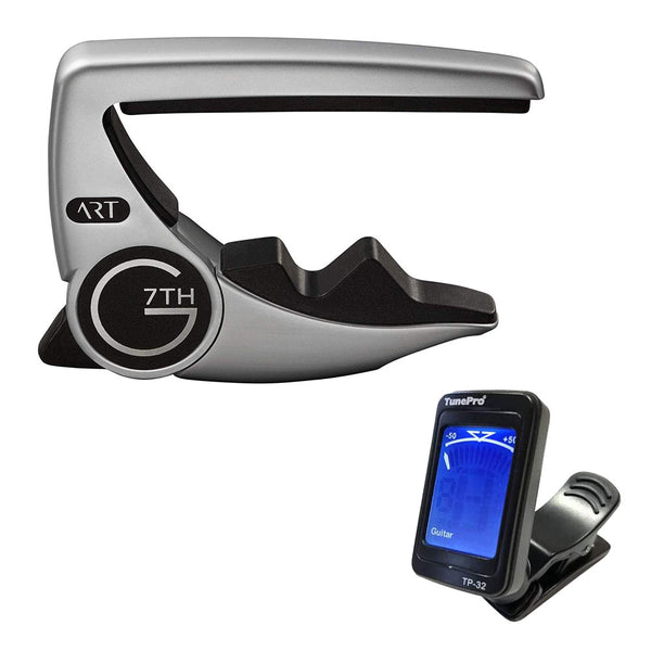 G7th Performance 3 Capo for for 6-String Guitar (Silver) with TunePro TP-32 Mini Clip Tuner Bundle