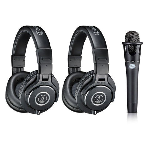 Audio-Technica ATH-M40x Monitor Headphones, Black (2-Pieces) with Blue enCORE 300 Microphone Bundle