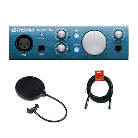 PreSonus AudioBox iOne USB 2.0 & iPad Recording Interface with XLR-XLR Cable and Pop Filter