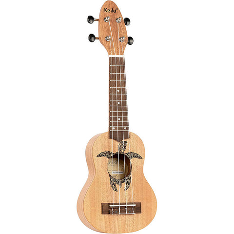 Ortega Guitars 4-String Keiki Series Sopranino Ukulele with Turtle Etching, Right, Natural, (K1-MM)