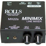 Rolls MX22s Mini Mix Line Mixer with Hosa 1/4" Phone TRS Headphone Extension Cable- 10'