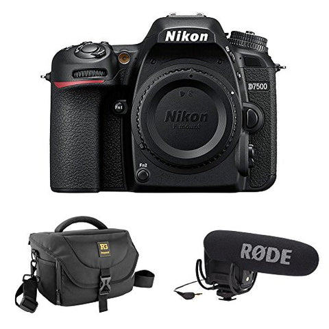 Nikon D7500 DSLR Camera (Body Only) with Journey 34 DSLR Shoulder Bag & Rode VideoMic Pro (Rycote Lyre Shockmount)