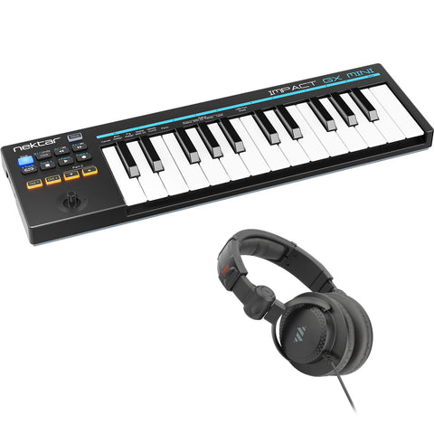 Nektar Impact GX Mini 25-Keys USB MIDI Controller Keyboard with Nektar DAW Integration Bundle with Polsen Pro Studio Monitor Headphones