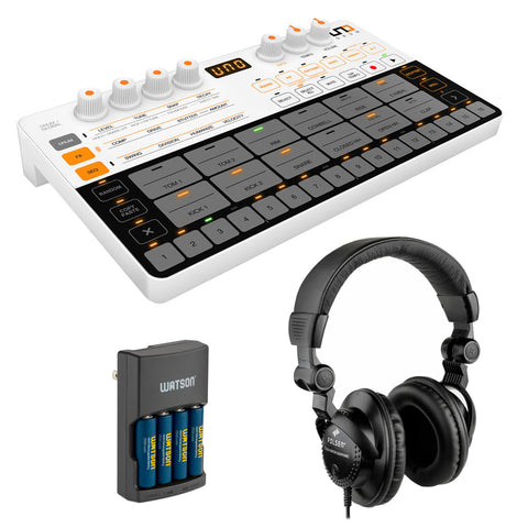 IK Multimedia UNO Drum Portable Analog/PCM Drum Machine with Polsen HPC-A30 Headphones & Rapid Charger (4 AA NiMH Rechargeable Batt) Bundle