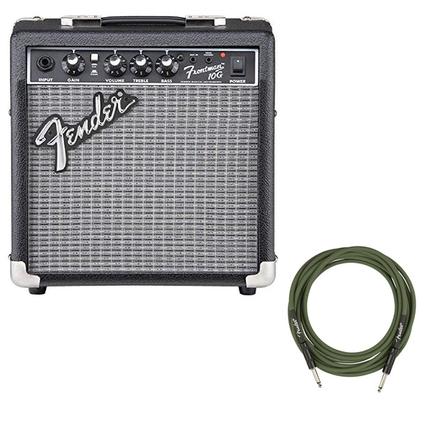 Fender Frontman 10G Guitar Amplifier (2311000000) Bundle with Fender 13ft Straight/Straight Joe Strummer Instrument Cable (Drab Green)