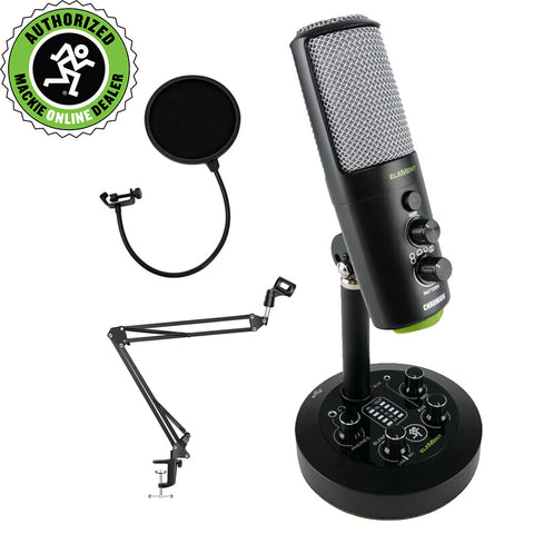 Mackie EleMent Series Chromium Bundle USB Condenser Mic (Built-in Mixer) with Mic Boom Scissor Arm Stand & Pop Filter