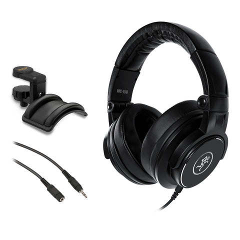 Mackie MC-150 Closed-Back Over-Ear Studio Headphones with Headphone Holder & 25' Stereo Extension Cable Bundle