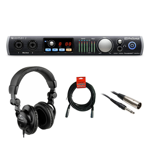 PreSonus Quantum 2 22x24 Audio Interface with a Polsen HPC-A30 Studio Headphone, XLR-TRS & XLR-XLR Cable Bundle