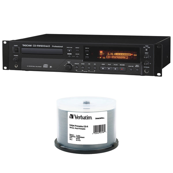 Tascam CD-RW900MKII Professional CD Recorder with Verbatim CD-R 700MB 52x Recordable Disc (50-Pack) Bundle