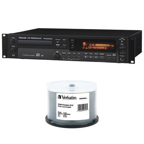 Tascam CD-RW900MKII Professional CD Recorder with Verbatim CD-R 700MB 52x Recordable Disc (50-Pack) Bundle