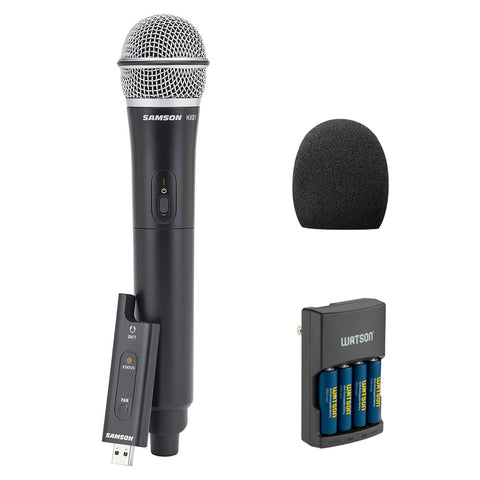 Samson XPD2 Handheld USB Wireless Microphone System with Rapid Charger (4 AA Rechargeable Batteries) & Windscreen Foam Bundle