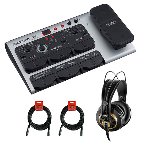 Zoom V6 Vocal Effects Processor with AKG K 240 Studio Pro Stereo Headphone & 2x XLR Cable Bundle