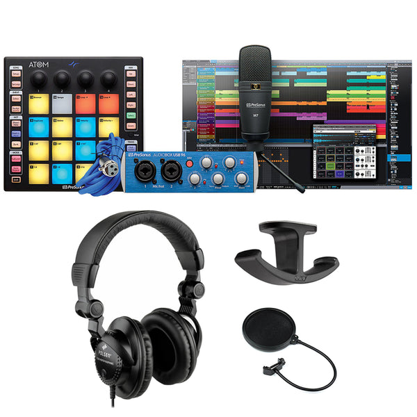 PreSonus ATOM Producer Lab: Complete Production Kit with Polsen HPC-A30 Monitor Headphones, Headphone Hanger & XLR Cable Bundle