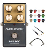 NUX Plexi Crunch Guitar Distortion Effect Pedal Bundle with Kopul 10' Instrument Cable, Strukture S6P48 6" Patch Cable Right Angle, and Fender 12-Pack Picks