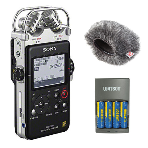 Sony PCM-D100 High Resolution Portable Stereo Recorder with 4-Hour Rapid Charger,(4) AA Rechargeable Batteries and Mini Windjammer for Sony PCM-D100 Recorder